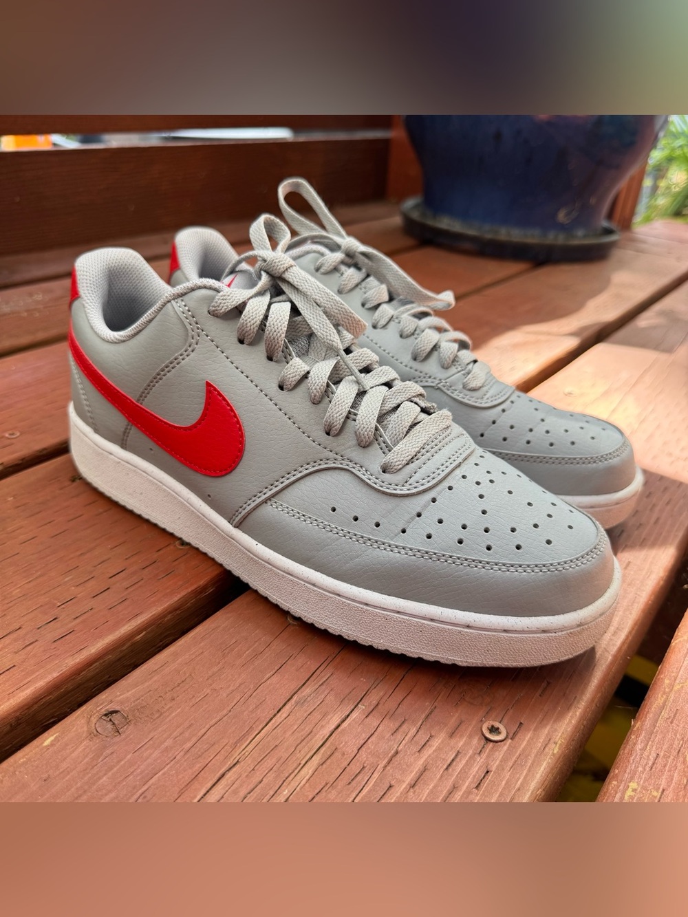 Men's Nike Court Vision Low Next Nature in Wolf Gray & University Red